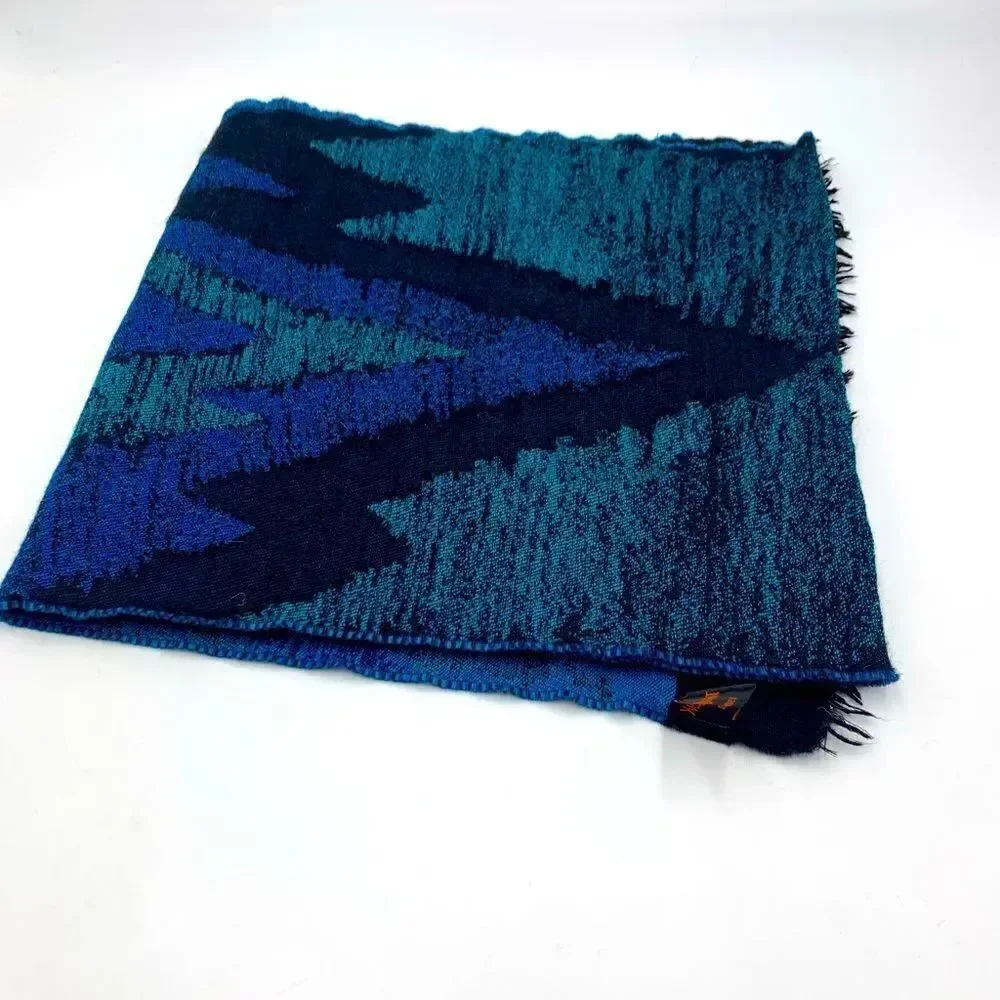 Auth Vtg Blue Green Black Abstract Yves Saint Laurent 70s Shawl Scarf. Pristine